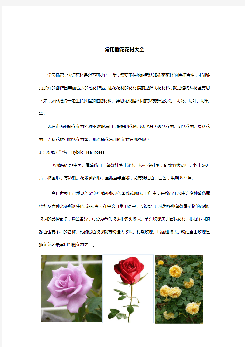 花艺培训：常用插花花材大全