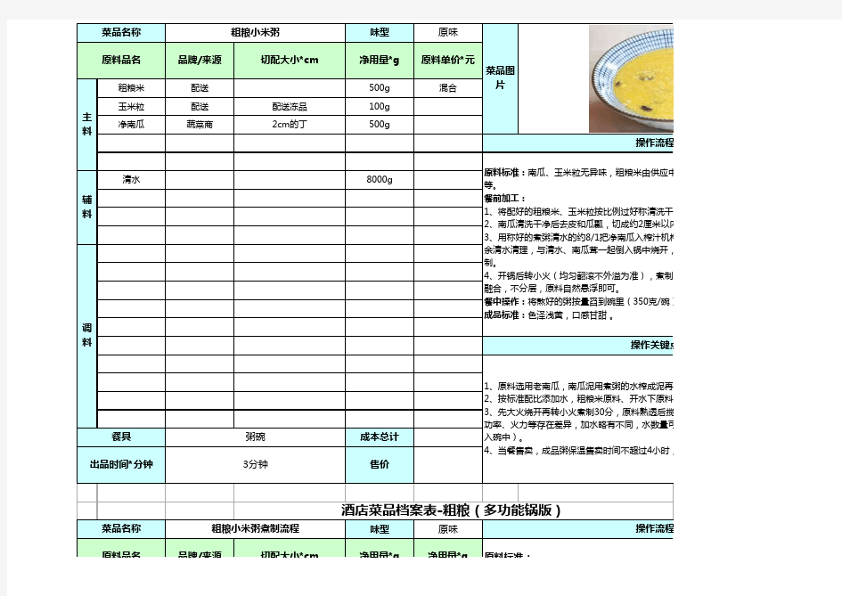 厨房标准化流程工具表(粥 饮品)