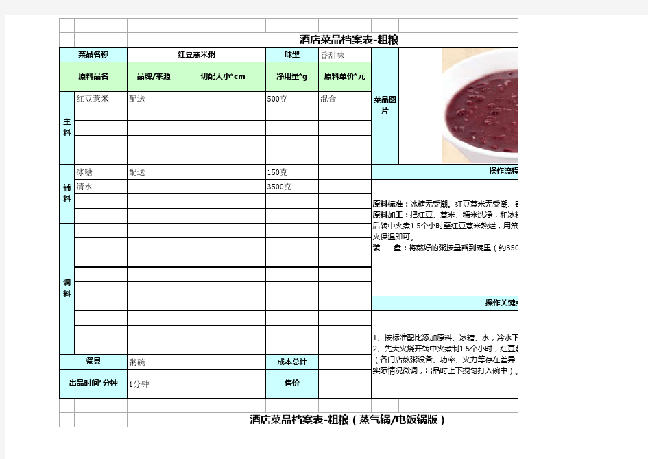 厨房标准化流程工具表(粥 饮品)