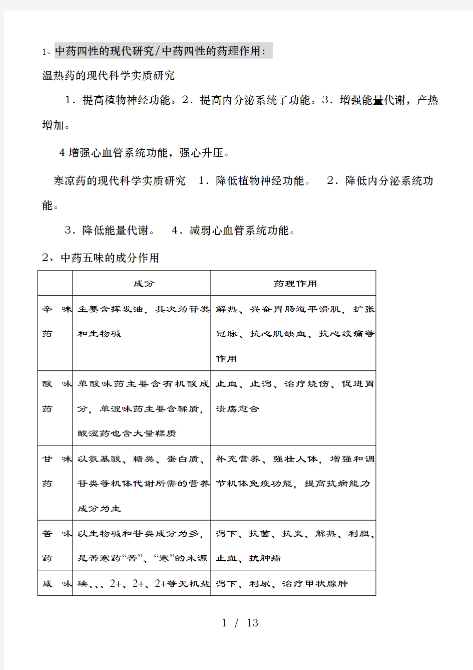 中药药理学期末考试知识点总结