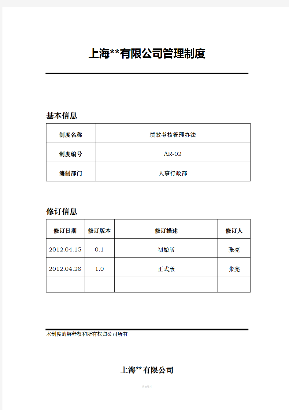 公司规章制度及管理办法(绩效考核管理办法)