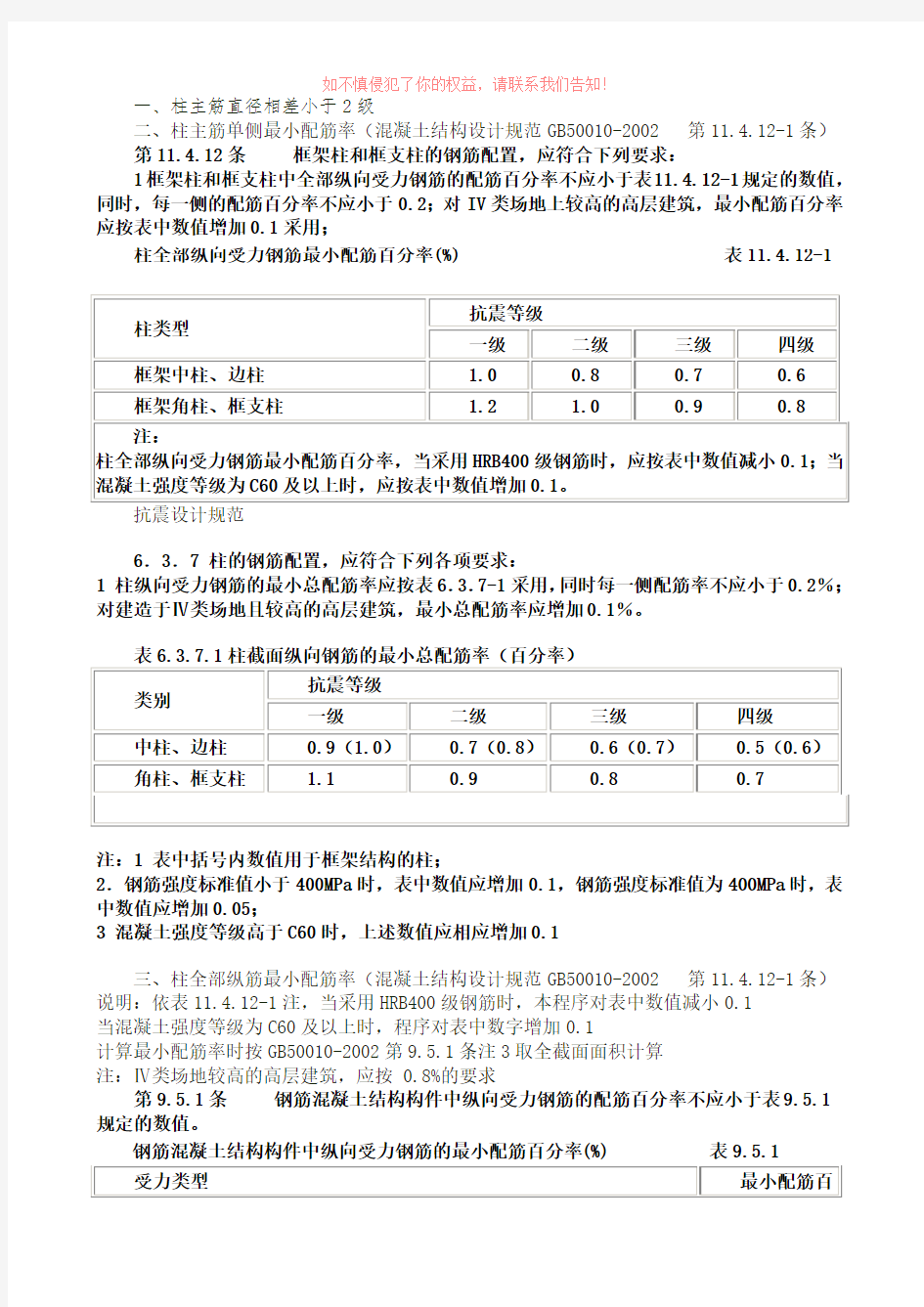 框架柱构造配筋须满足的规范要求(参考模板)