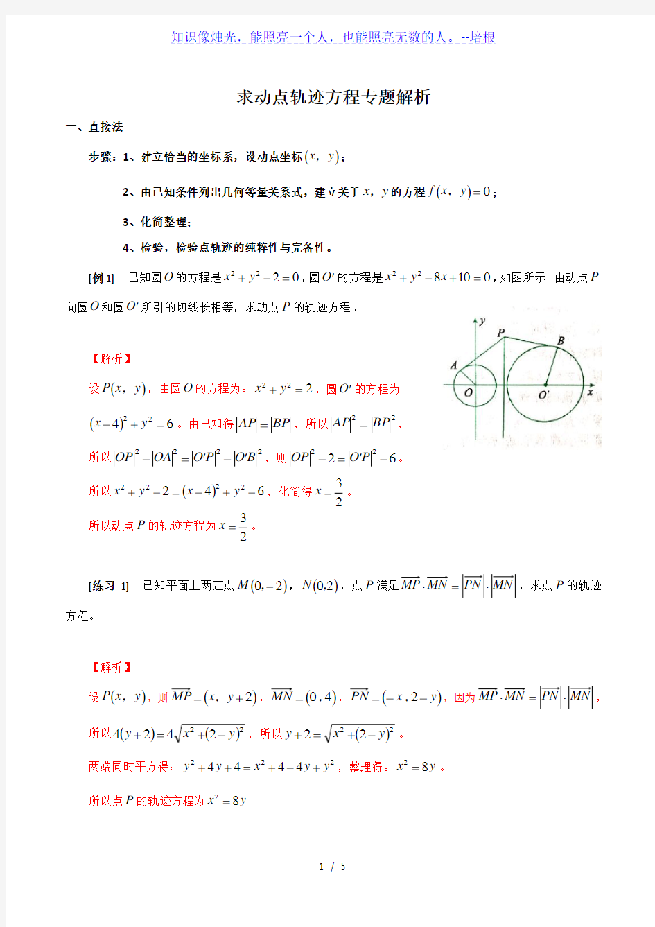 求动点轨迹方程专题解析