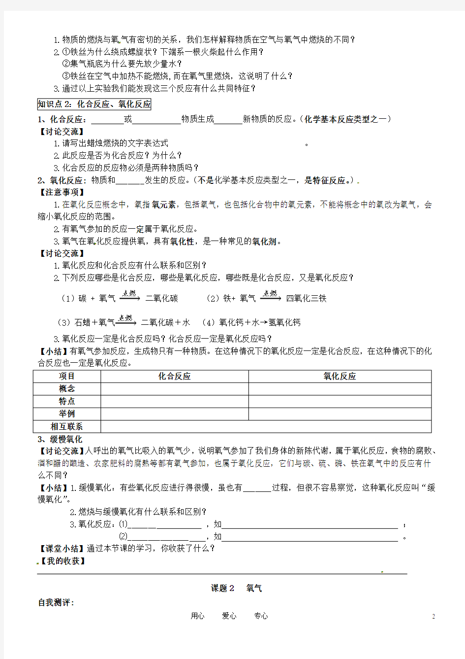 湖北省武汉市北大附中武汉为明实验中学九年级化学 第二单元 氧气导学案(无答案)