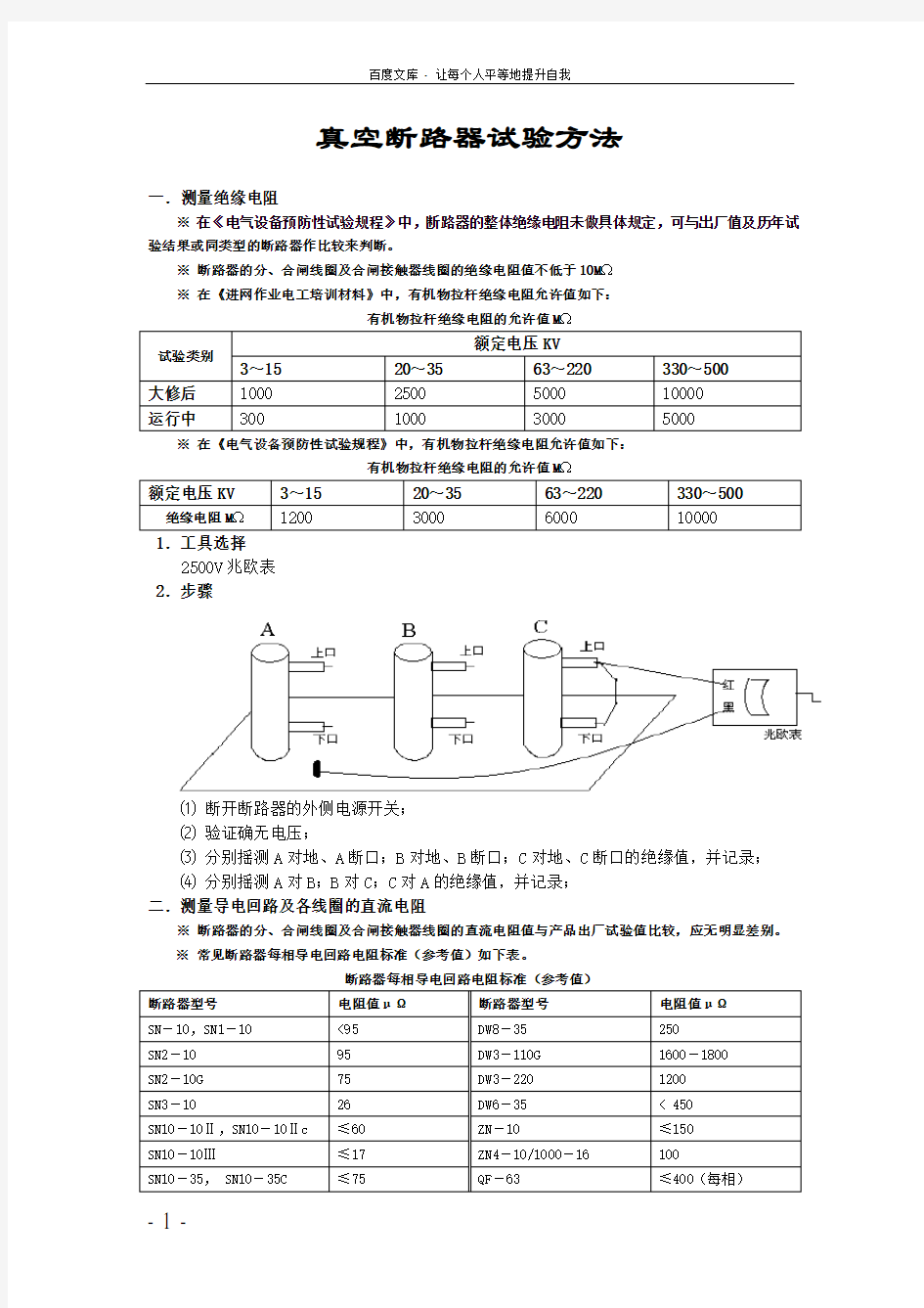 真空断路器试验方法