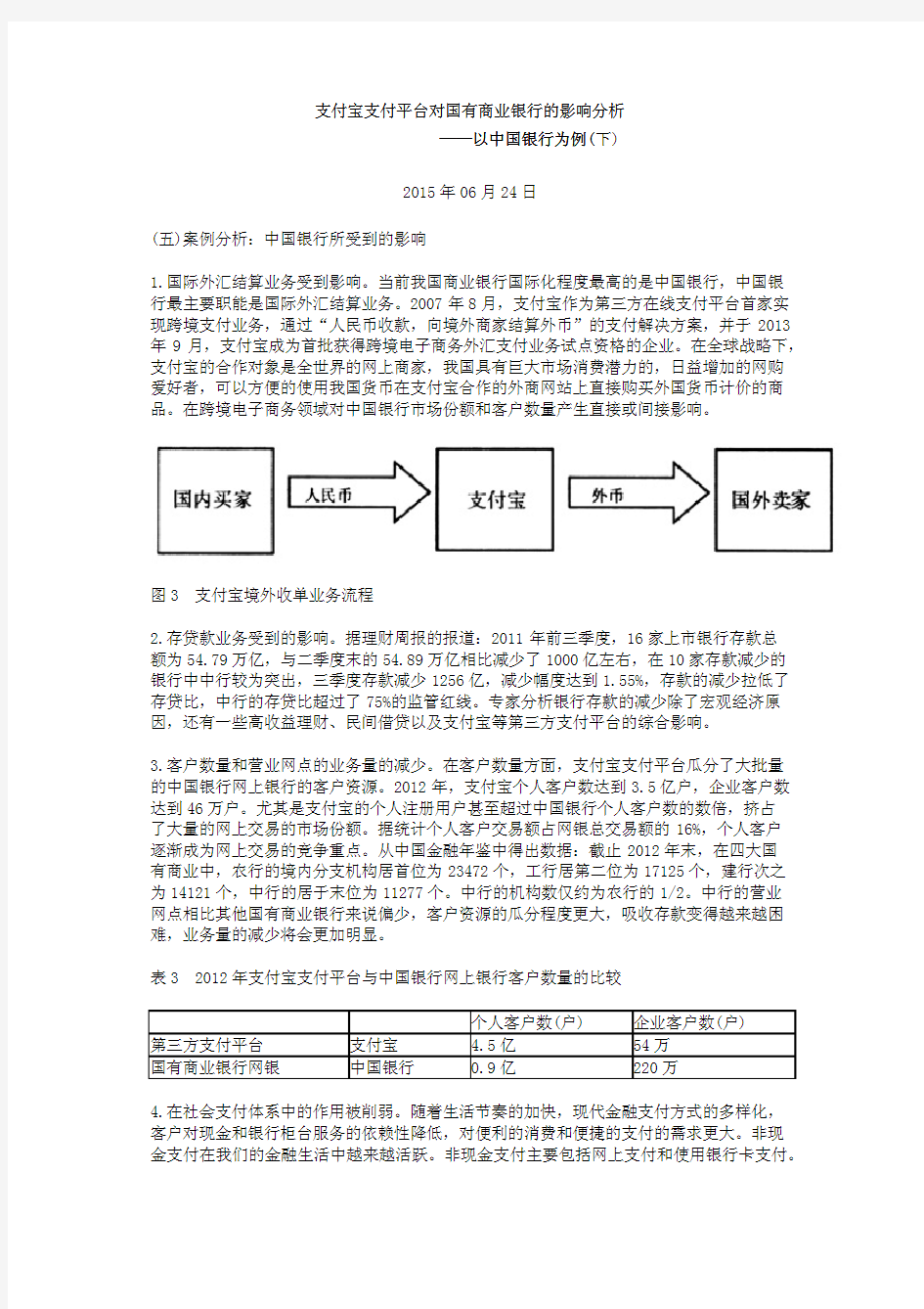 支付宝支付平台对国有商业银行的影响分析——以中国银行为例(下)