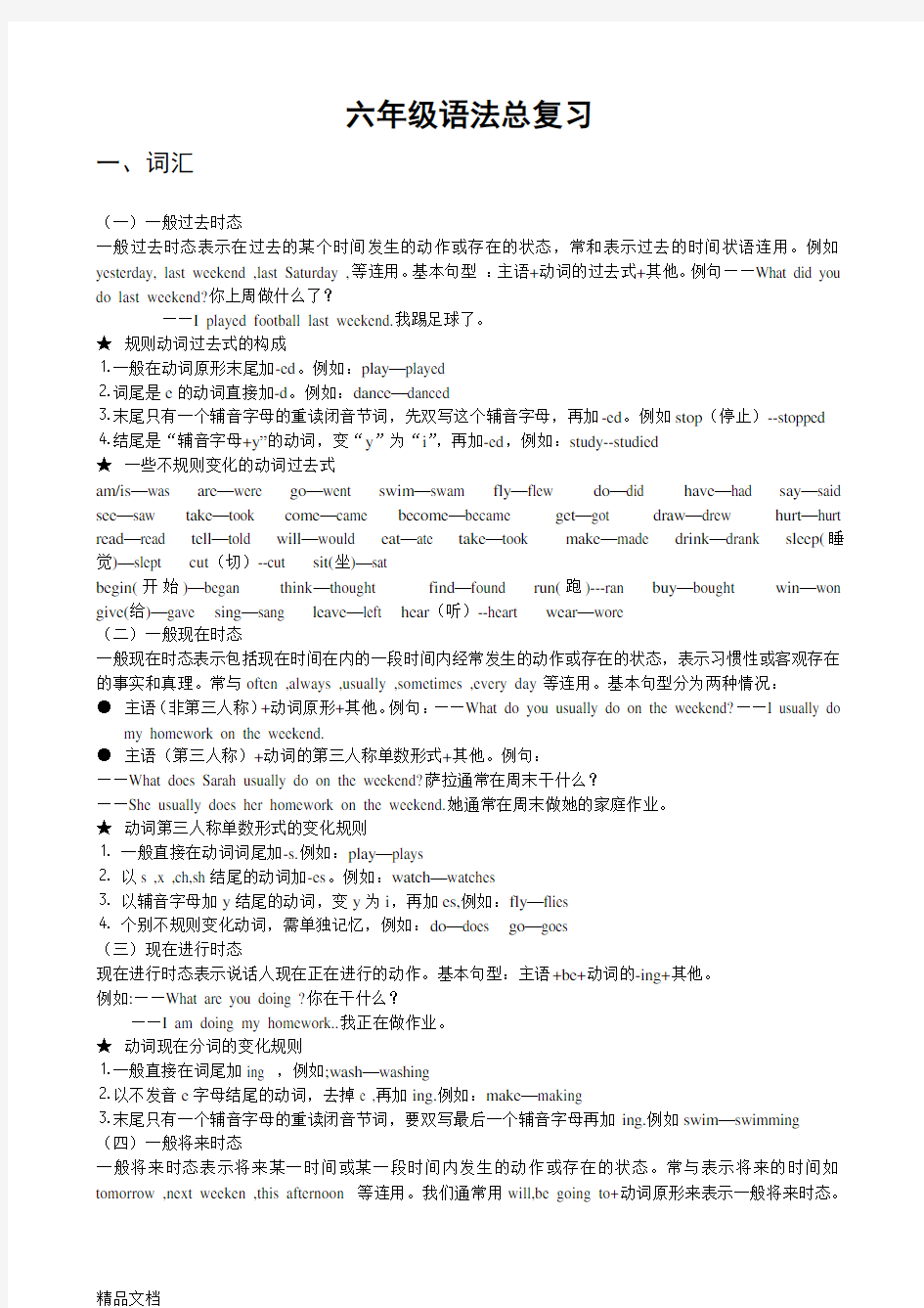 六年级英语语法知识点汇总资料讲解