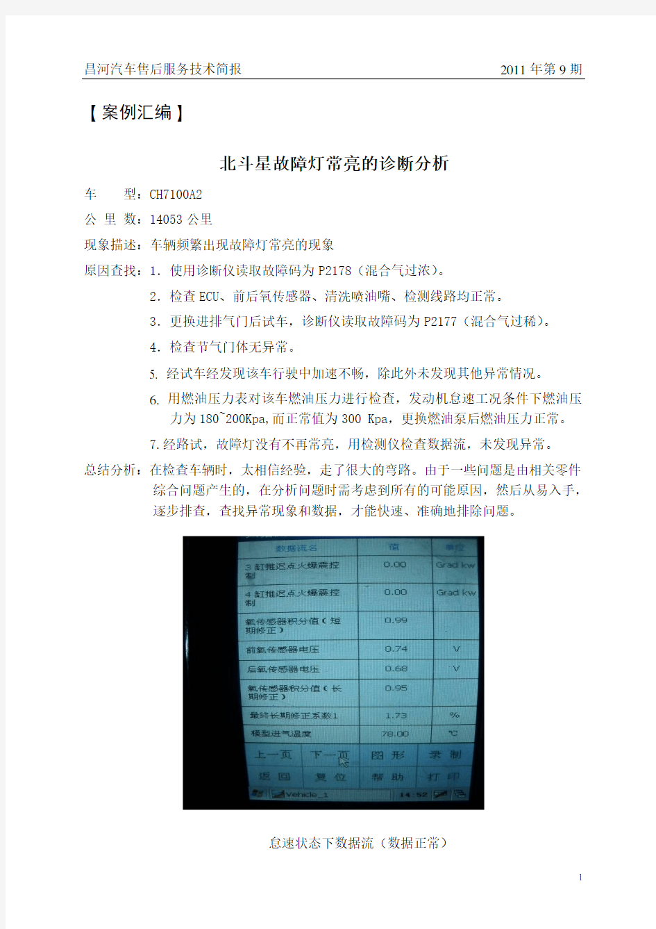 昌河汽车2011第9期售后服务技术简报