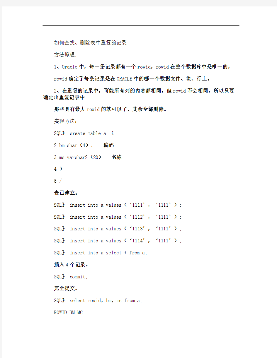 oracle中常用的一些语句--增删改查(精)