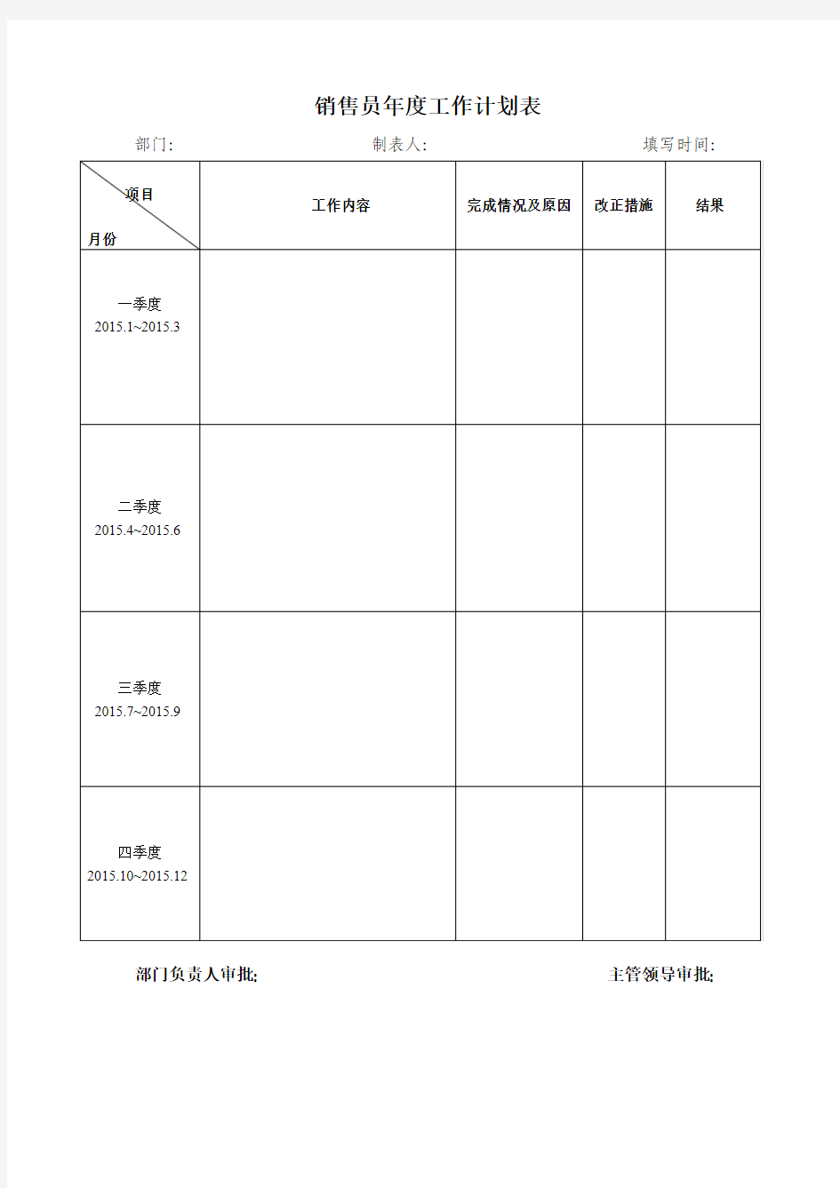 销售员年度工作计划表