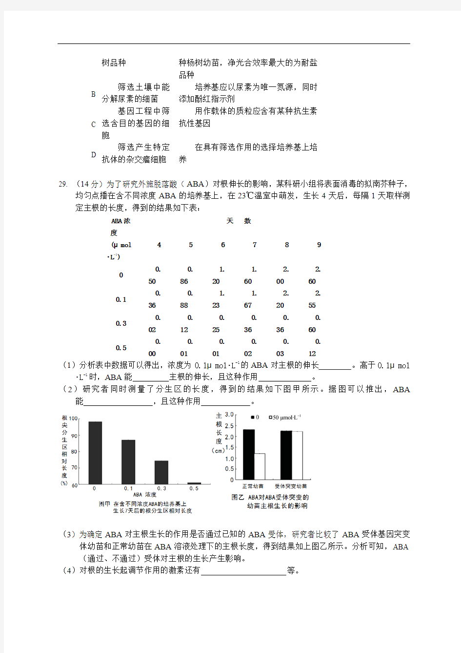 北京市石景山区2015届高三3月统一测试(一模)理综试题及答案