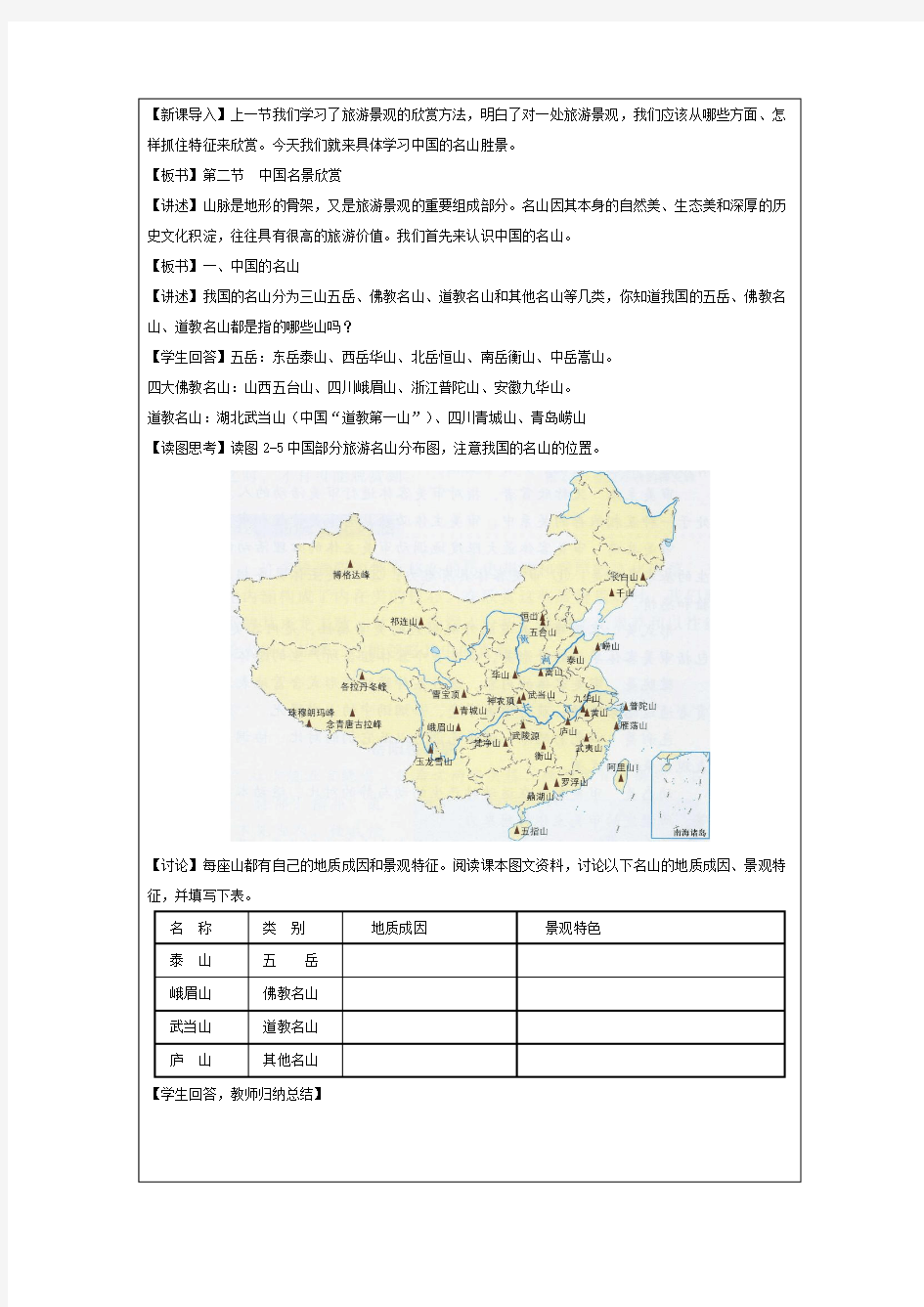 2013-2014学年高二地理湘教版选修三教学设计 2.2 中国名景欣赏