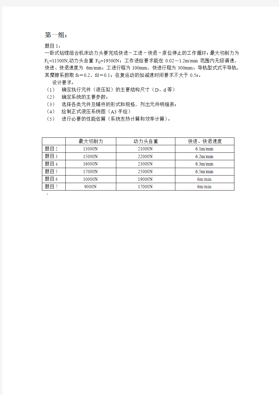 液压课程设计要求及题目2013-12