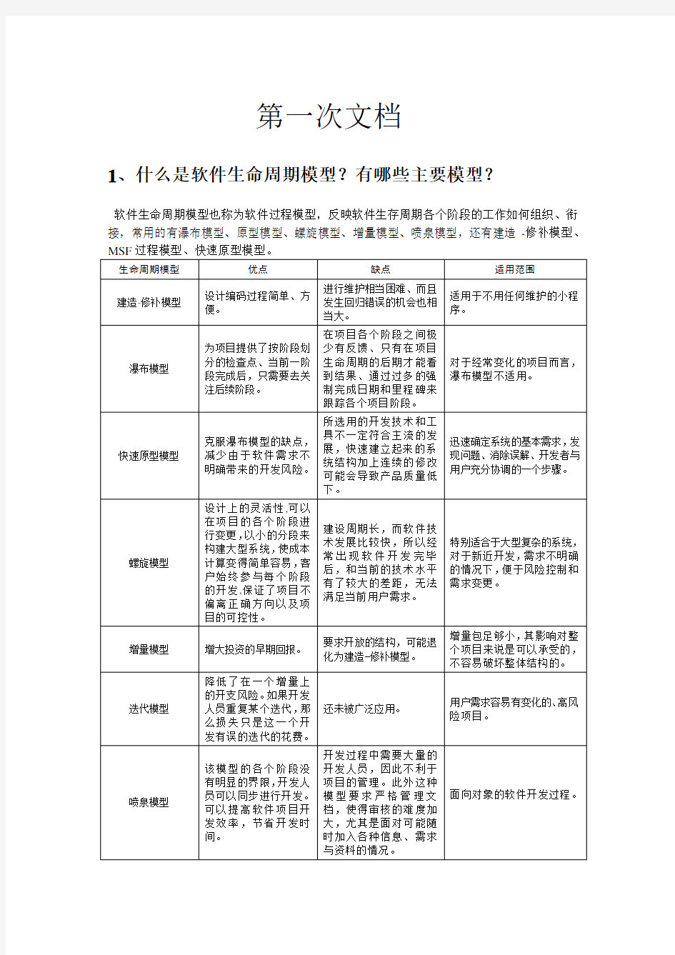 软件生命周期模型