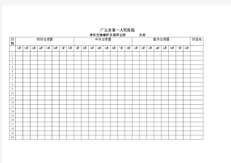 洁净空调维护及保养记录