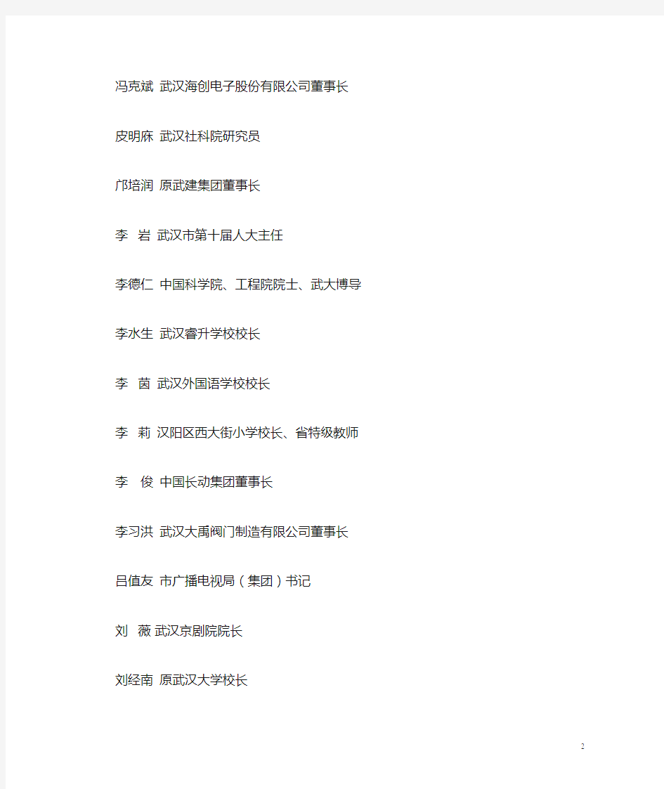 新104武汉名人协会第二届理事成员名单
