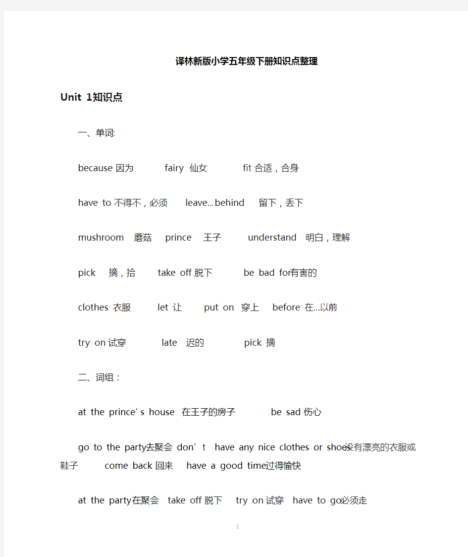 新版译林英语五年级下册知识点整理