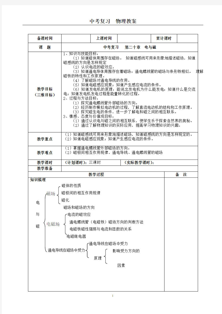 第一轮复习教案(电与磁)