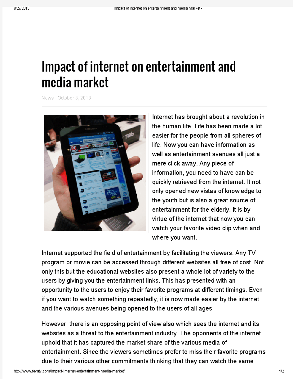 Impact of internet on entertainment and media market -