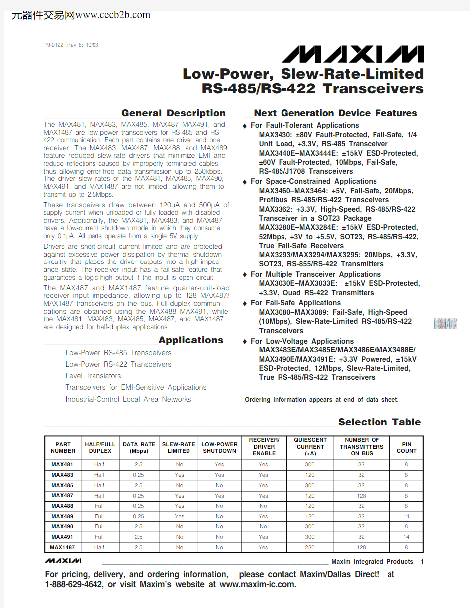 MAX487CSA+中文资料
