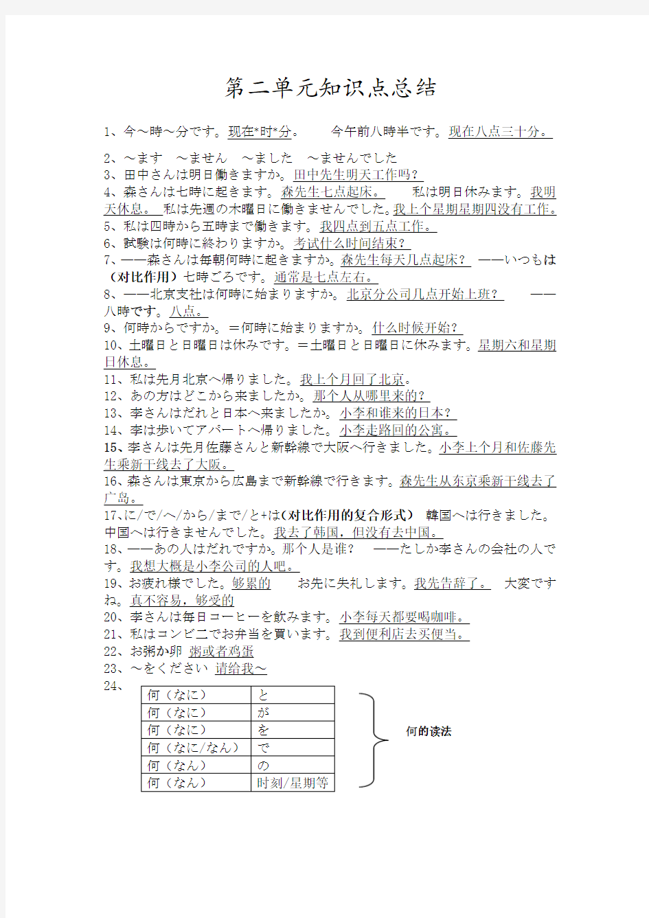新版标准日本语初级上册第二单元知识点总结