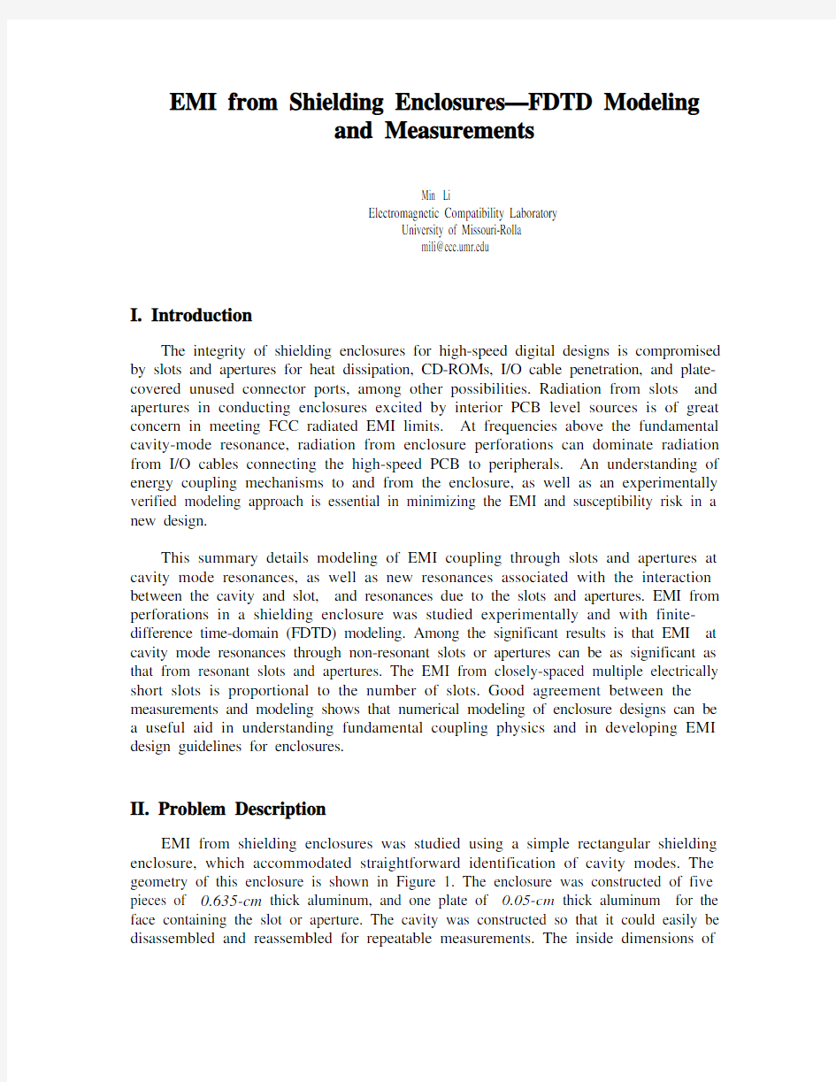 EMI from Shielding Enclosures—FDTD Modeling