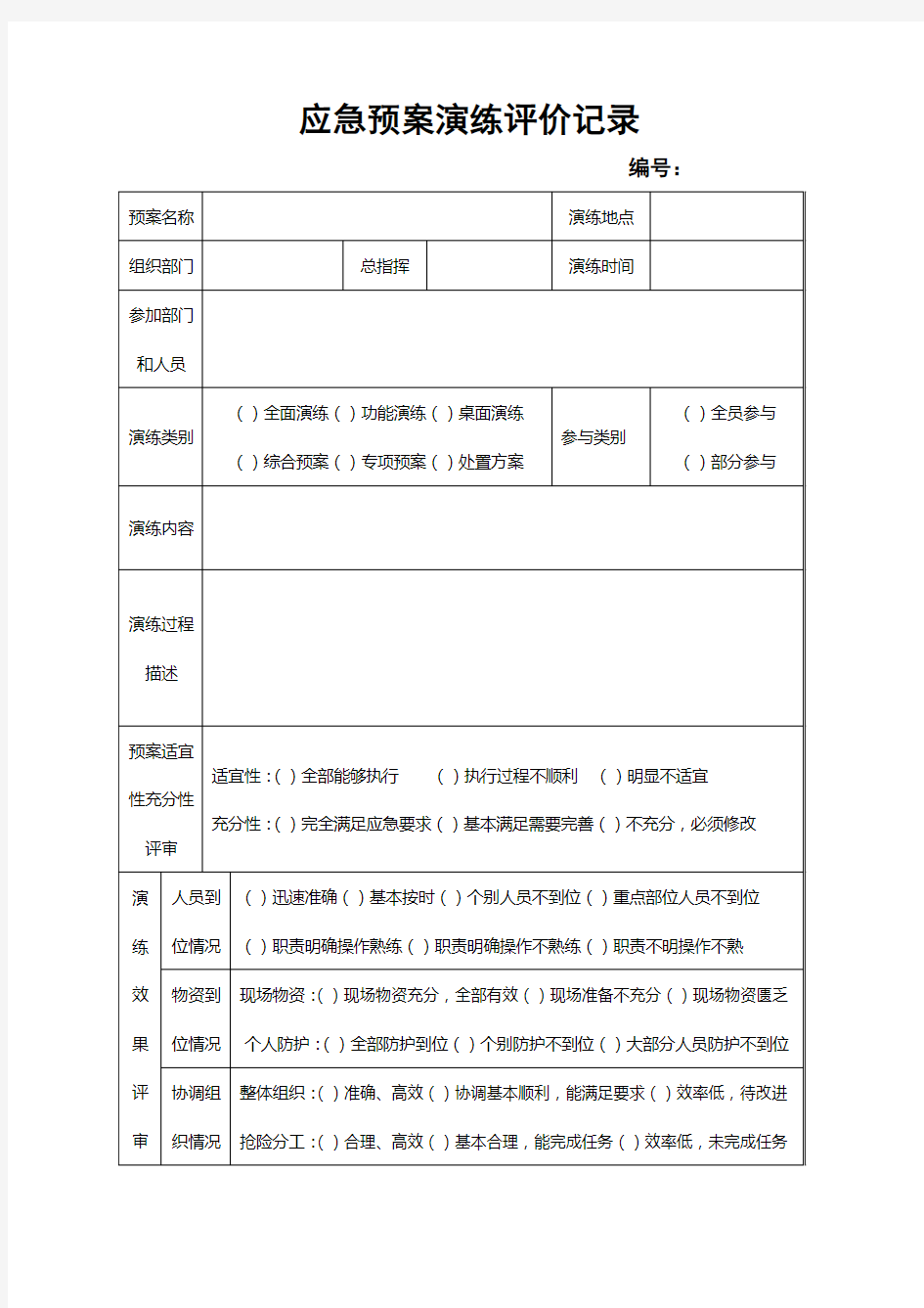 应急预案演练记录与评估