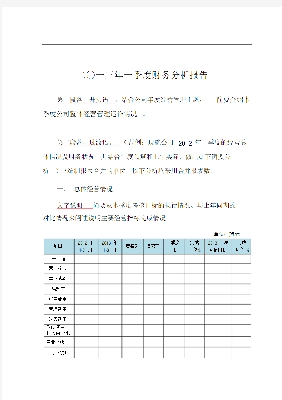 财务分析报告模板93335