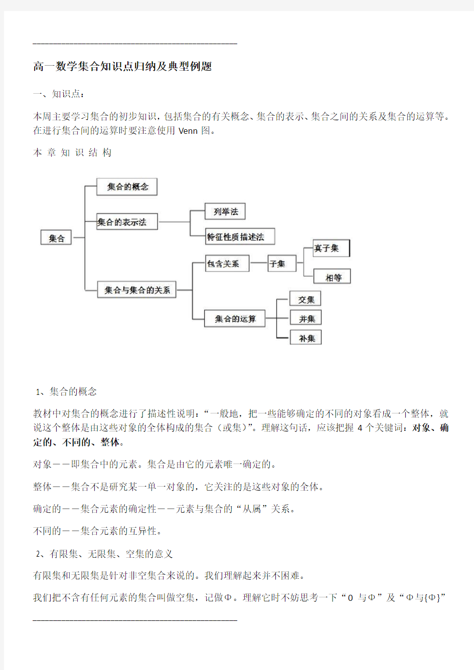 高一数学集合知识点归纳