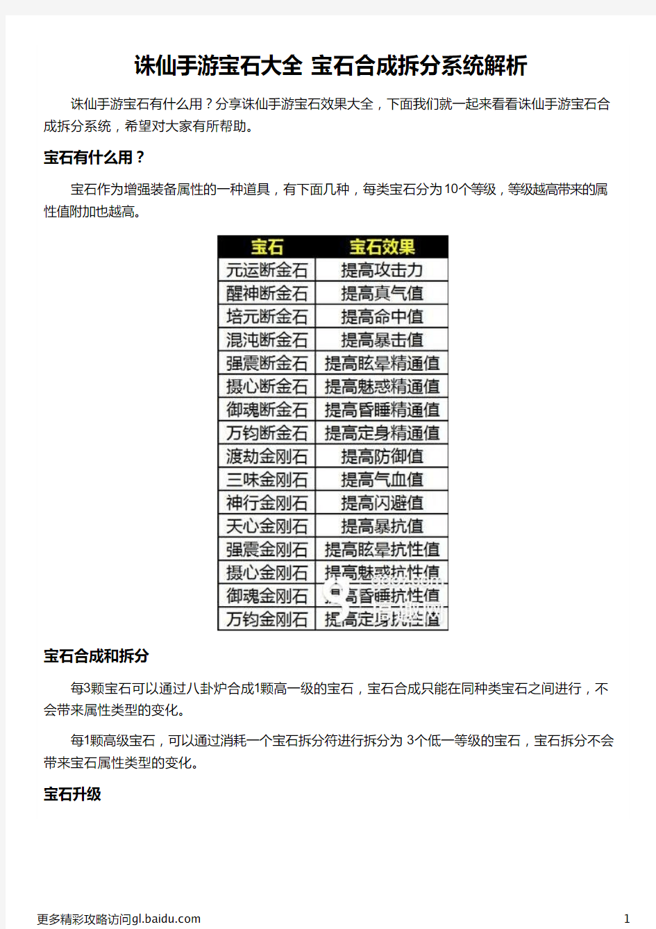 诛仙手游宝石大全 宝石合成拆分系统