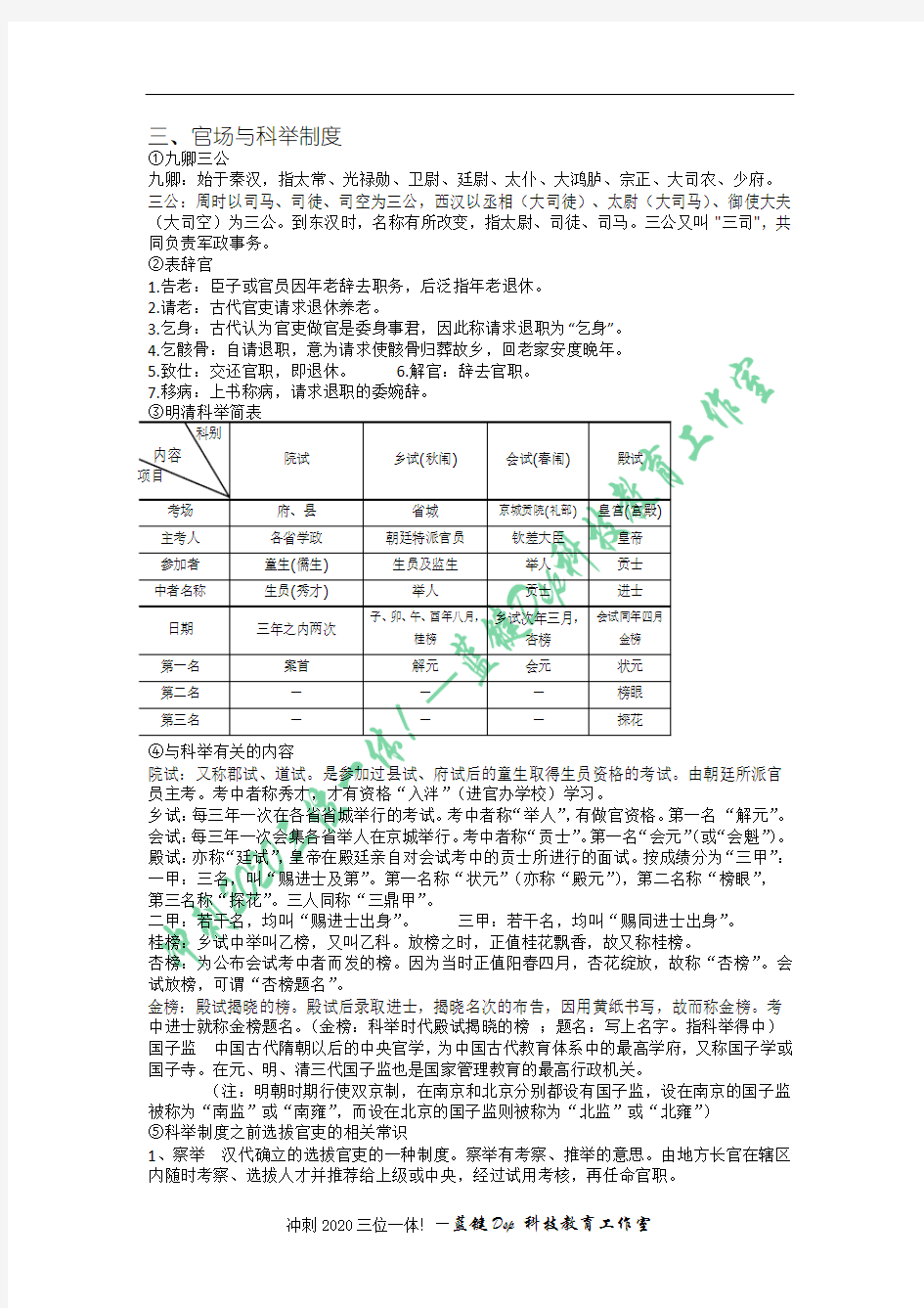 语文2020中考复习二：古代文化常识