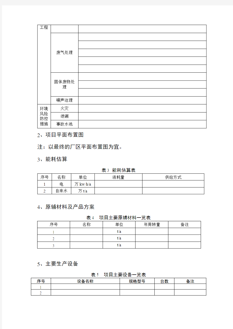 报告书所需资料清单表1项目基本情况一览表【模板】