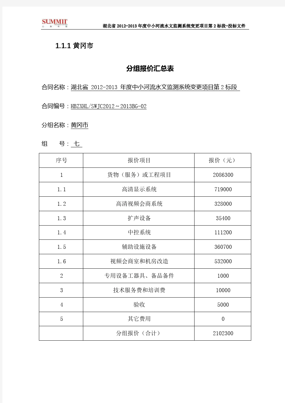 投标文件工程量清单