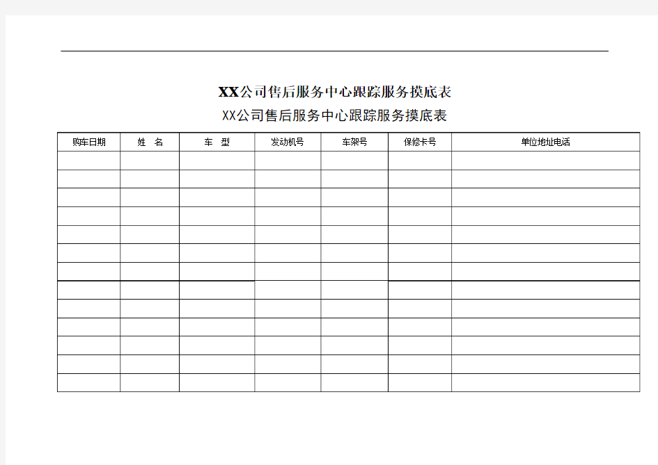 XX公司售后服务中心跟踪服务摸底表