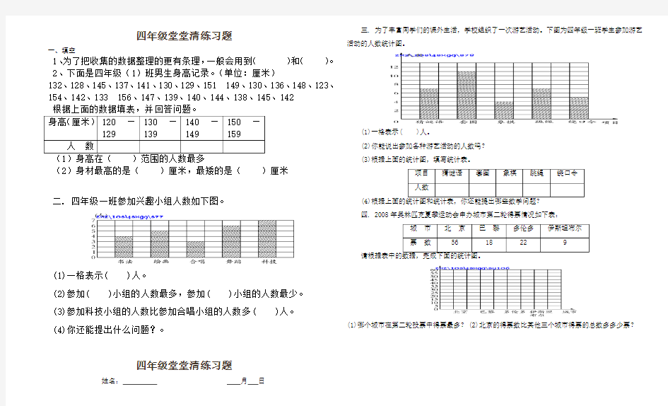 苏教版数学五年级上册：《条形统计图》和统计表练习题