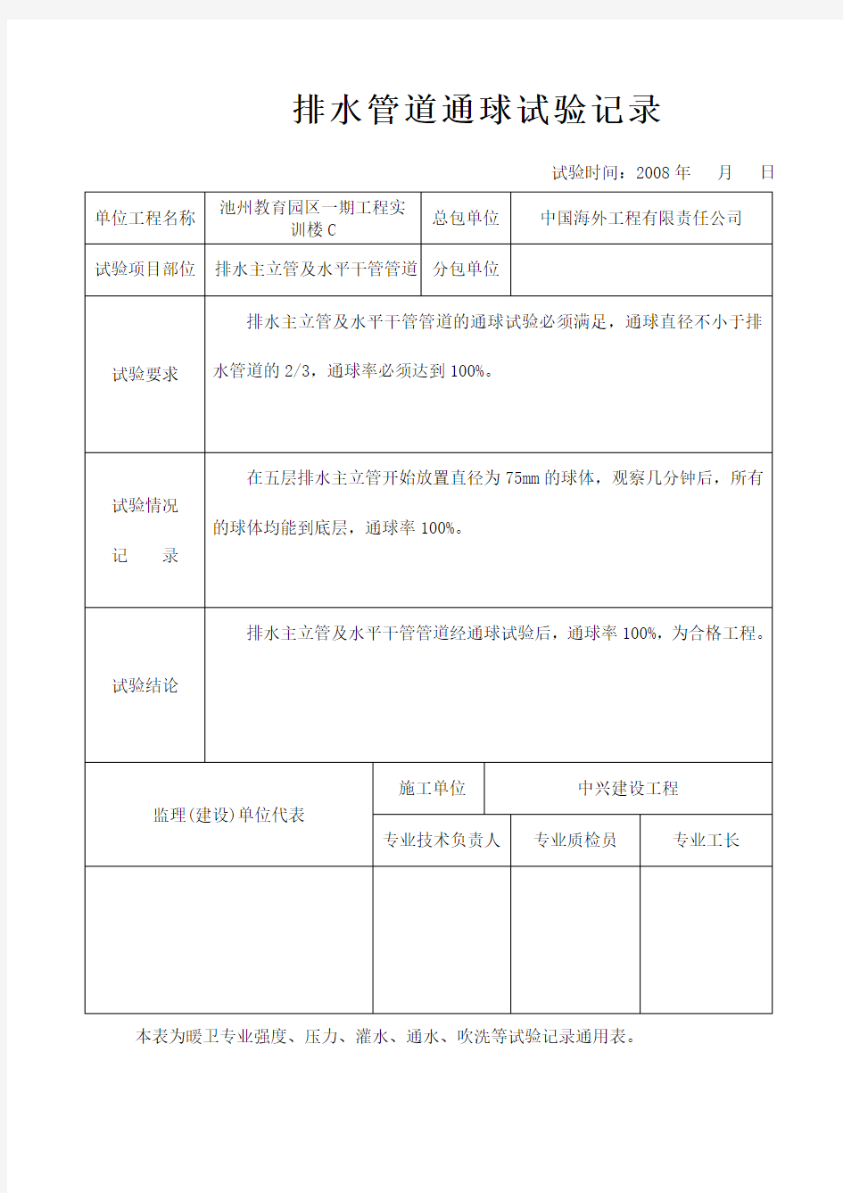 水电试验记录表格模板