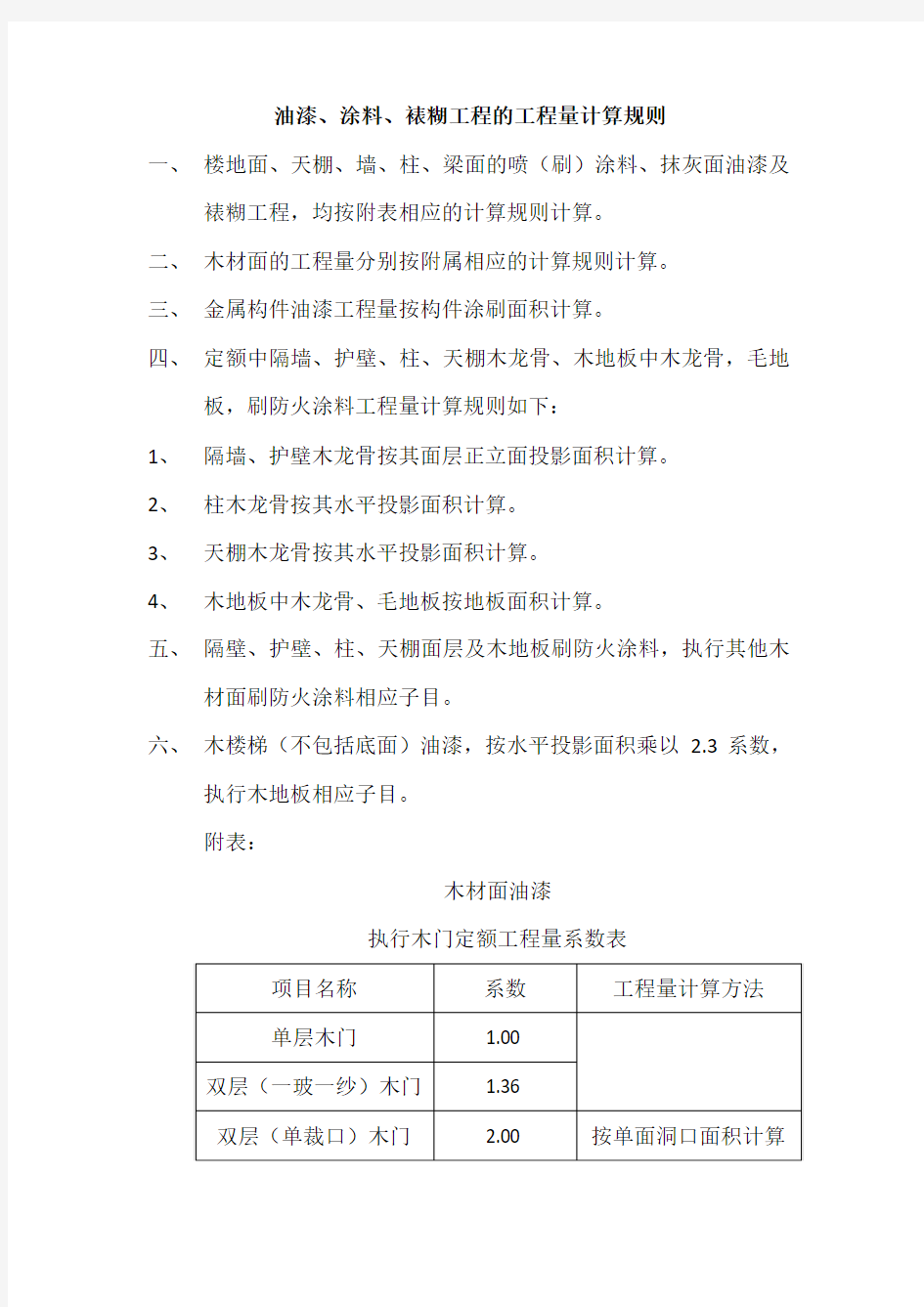 油漆、涂料、裱糊工程的工程量计算规则