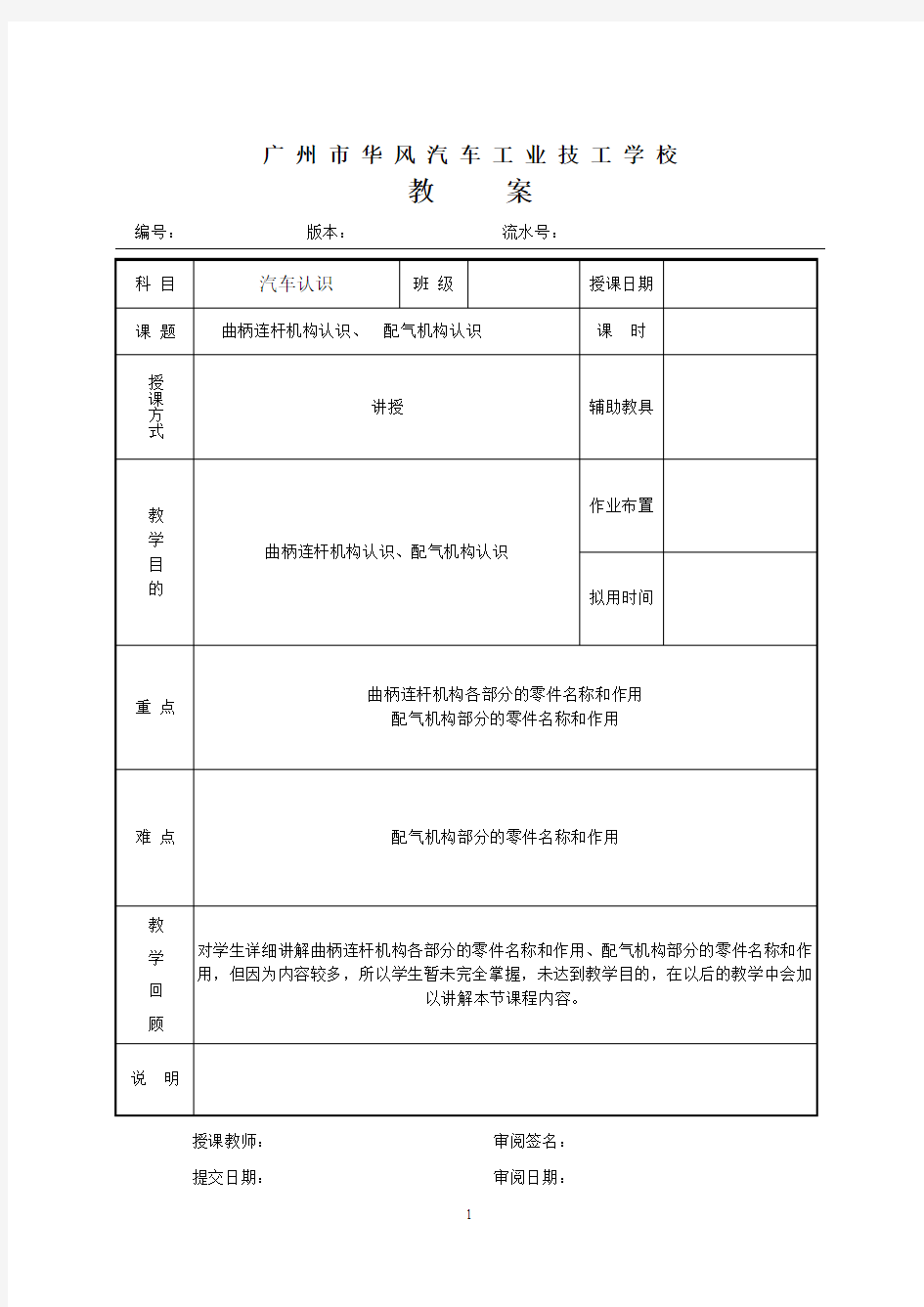 曲柄连杆机构认识、配气机构认识