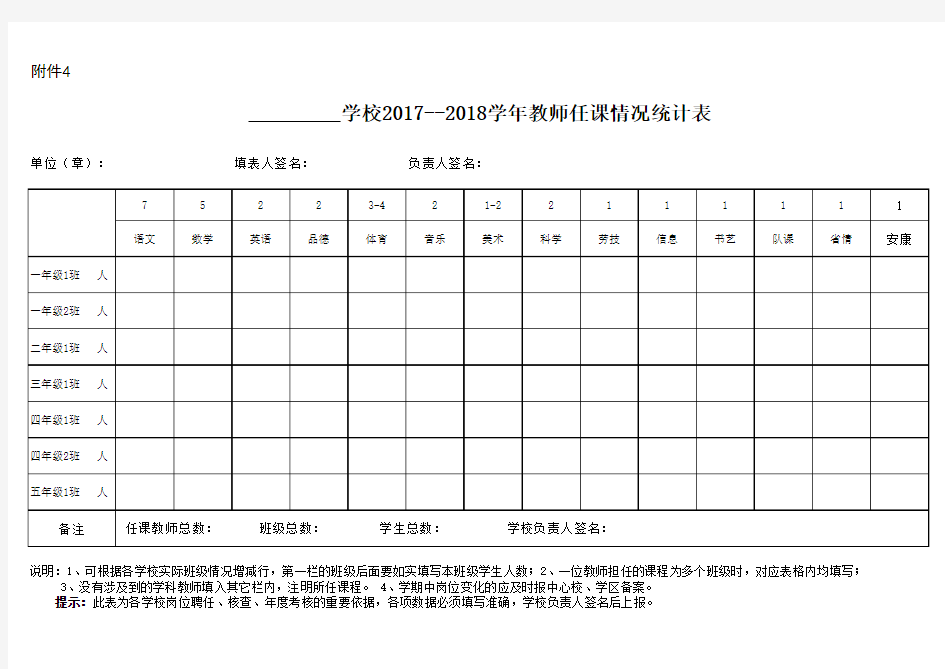 小学教师任课表与总课程表