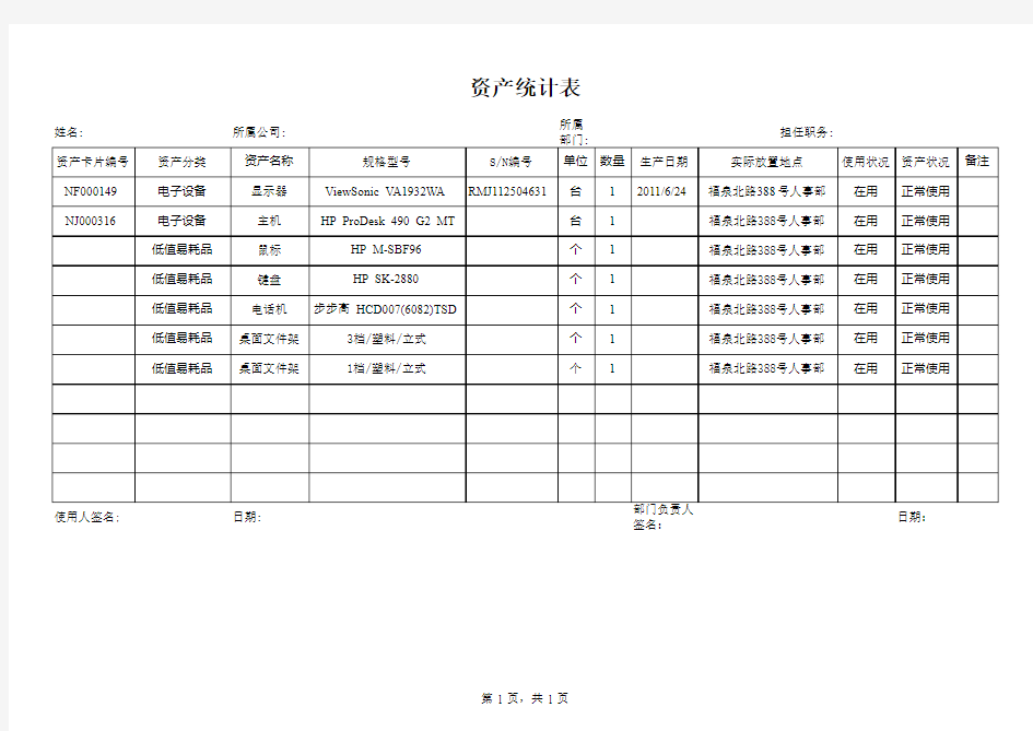 资产统计表模版