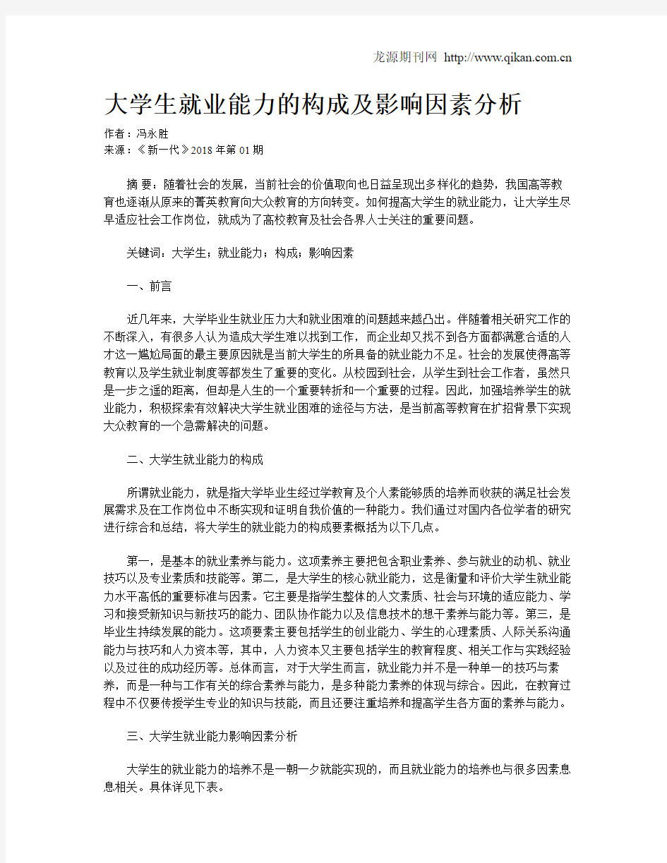 大学生就业能力的构成及影响因素分析