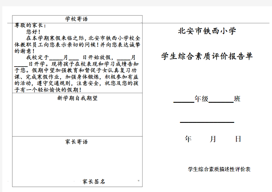 学生综合素质评价报告单