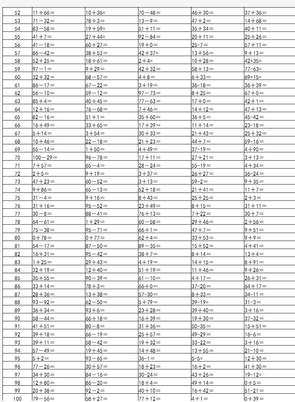 一年级数学下册口算题-10分钟500题