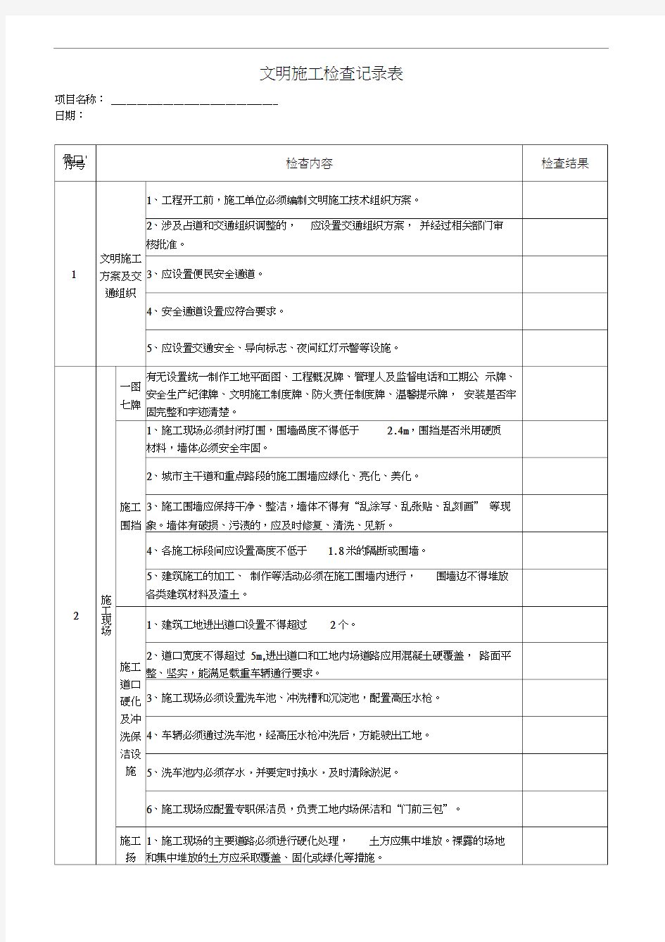 文明施工检查记录表