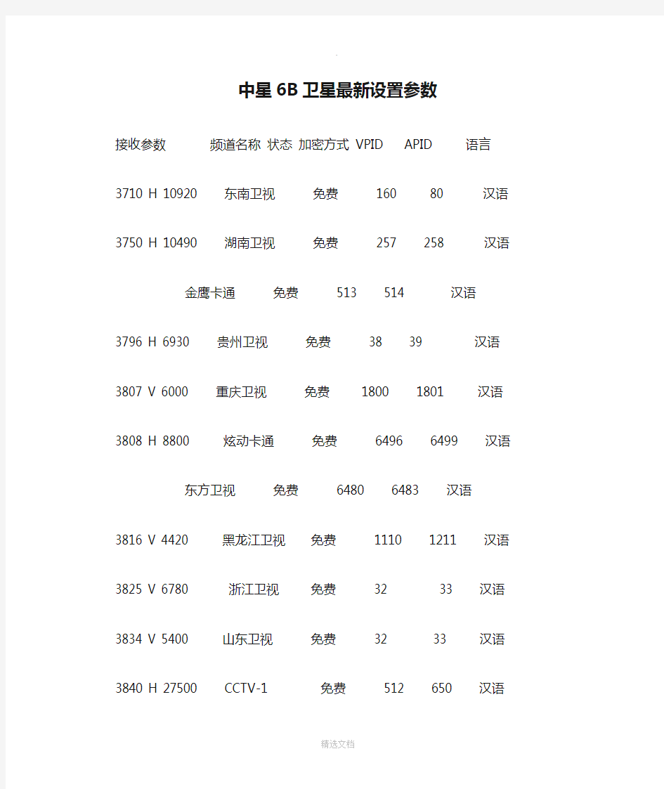 中星6B卫星最新设置参数.