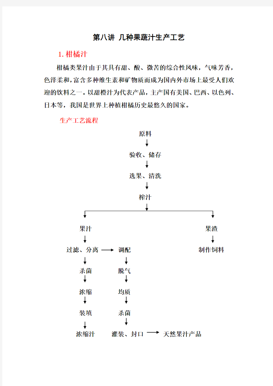 几种果蔬汁生产工艺