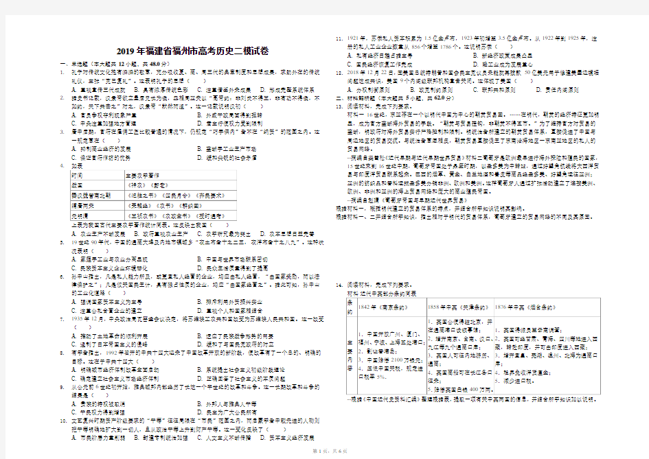 2019年福建省福州市高考历史二模试卷(解析版)