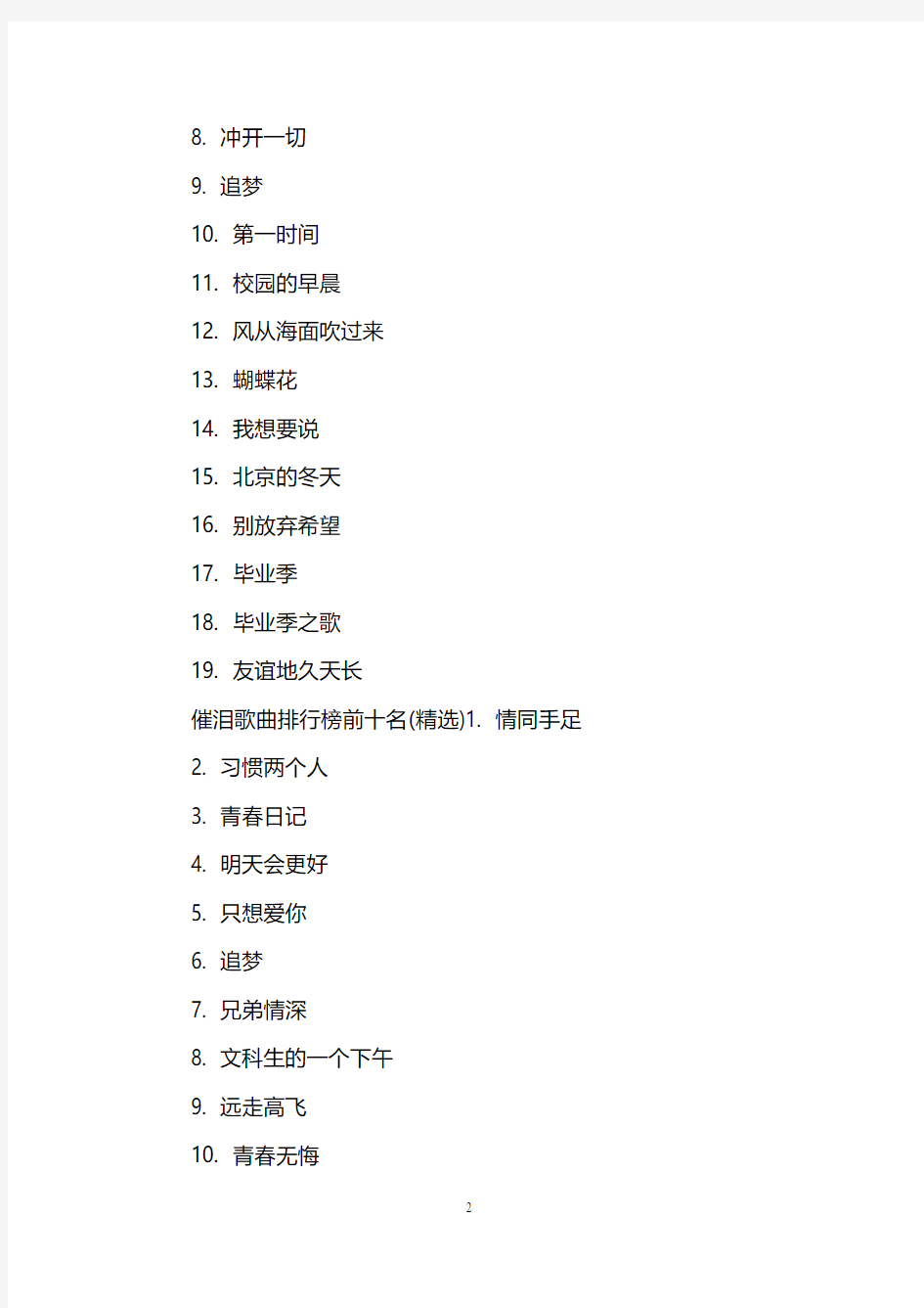 催泪歌曲排行榜前十名_毕业季最催泪的10首歌