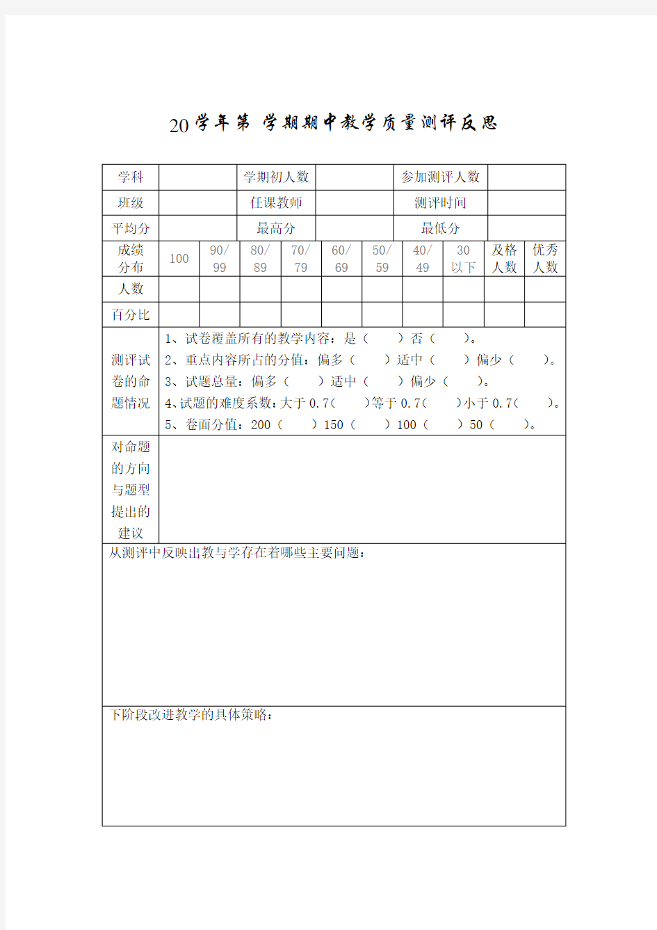 试卷分析模版