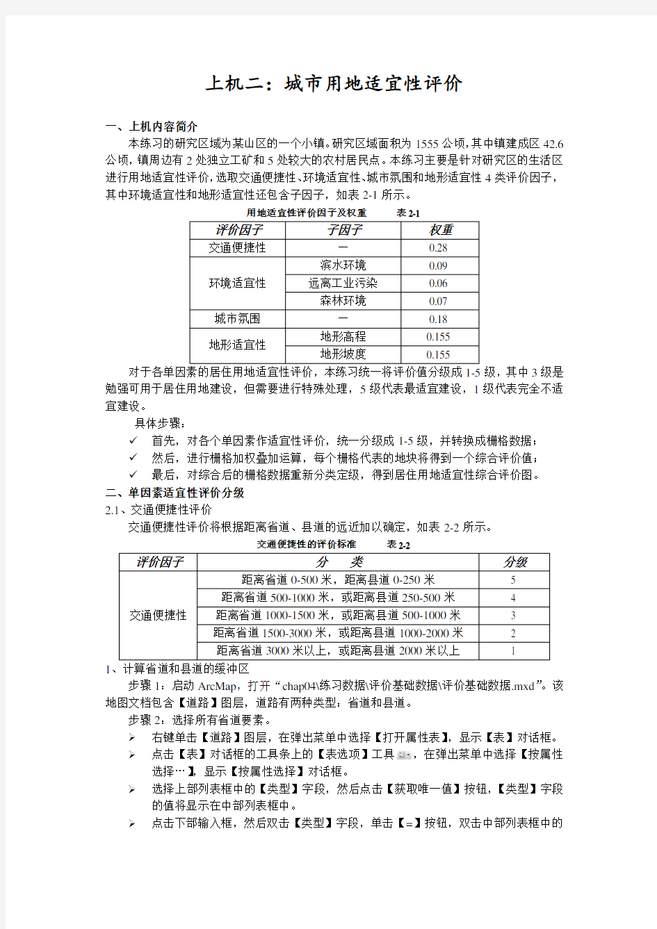 ArcGIS上机二城市用地适宜性评价